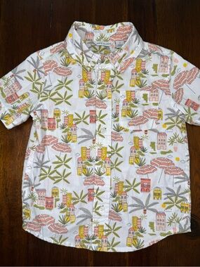 Janie and Jack White Short-Sleeve Tropical City Button-Down Shirt